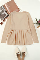 V Neck Button Front Long Sleeve Peplum Top