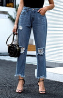 Jeans skinny feminino de cintura alta modelando totalmente