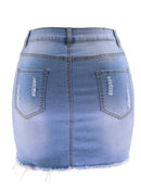 Saia jeans rasgada solta e slim feminina