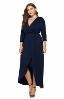 Vestido feminino plus size sólido V profundo