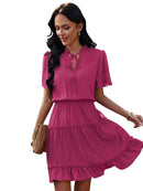 Vestido feminino solto com babados gola alta
