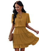 Vestido feminino solto com babados gola alta