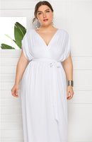Vestido feminino plus size em V profundo