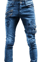 Calça jeans slim rasgada moda masculina cintura média