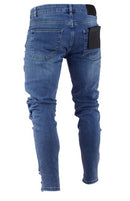 Calça jeans longa moda masculina desfiada slim fit