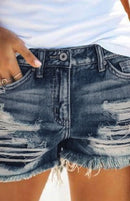 Short jeans feminino cintura alta com franjas recortadas