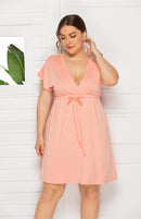 Vestido feminino plus size profundo em V sólido