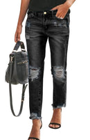 Jeans skinny feminino de cintura alta modelando totalmente