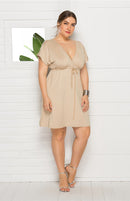 Vestido feminino plus size profundo em V sólido