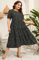Vestido feminino plus size manga curta estampado