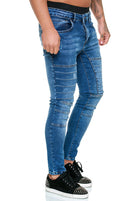 Calça jeans slim cintura alta moda masculina