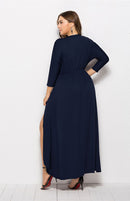 Vestido feminino plus size sólido V profundo