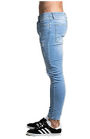 Calça jeans longa moda masculina desfiada slim fit