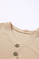 V Neck Button Front Long Sleeve Peplum Top