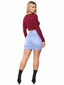 Saia jeans rasgada solta e slim feminina