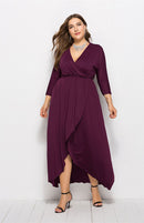 Vestido feminino plus size sólido V profundo