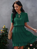 Vestido feminino solto com babados gola alta