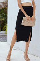 Saia lápis feminina fashion slim OL Commuter saia midi cor sólida saia midi dividida