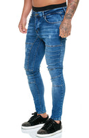Calça jeans slim cintura alta moda masculina