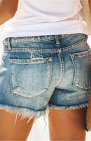 Short jeans feminino cintura alta com franjas recortadas