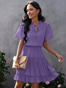 Vestido feminino solto com babados gola alta