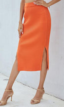 Saia lápis feminina fashion slim OL Commuter saia midi cor sólida saia midi dividida