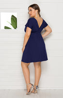 Vestido feminino plus size profundo em V sólido
