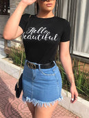 Pacote feminino retrô com franjas e saia curta jeans