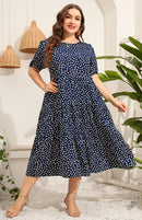 Vestido feminino plus size manga curta estampado