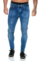 Calça jeans slim cintura alta moda masculina