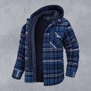 Contraste de flanela com padrão xadrez masculino e jaqueta com capuz forrado acolchoado