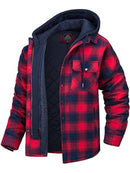 Contraste de flanela com padrão xadrez masculino e jaqueta com capuz forrado acolchoado