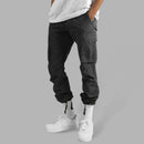 Calça cargo folgada masculina de cor sólida