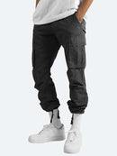 Calça cargo folgada masculina de cor sólida
