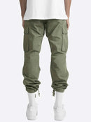 Calça cargo folgada masculina de cor sólida