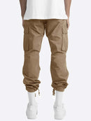 Calça cargo folgada masculina de cor sólida