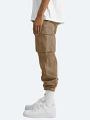 Calça cargo folgada masculina de cor sólida