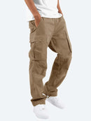 Calça cargo folgada masculina de cor sólida