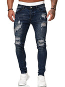 Jeans masculinos de cor sólida rasgados stretch skinny desgastados