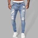Jeans masculinos de cor sólida rasgados stretch skinny desgastados