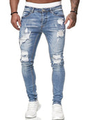 Jeans masculinos de cor sólida rasgados stretch skinny desgastados
