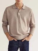 Camisa polo de manga comprida masculina de cor sólida