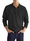 Camisa polo de manga comprida masculina de cor sólida