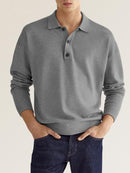 Camisa polo de manga comprida masculina de cor sólida