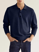 Camisa polo de manga comprida masculina de cor sólida