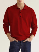 Camisa polo de manga comprida masculina de cor sólida
