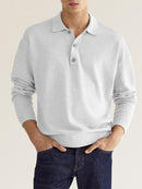 Camisa polo de manga comprida masculina de cor sólida