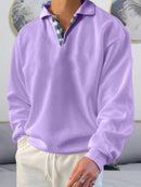 Camisa POLO de manga comprida solta de cor sólida masculina