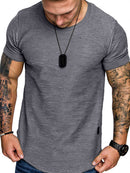 Camiseta de manga curta de algodão cor sólida em torno do pescoço camisa de fundo masculina