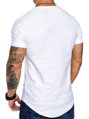 Camiseta de manga curta de algodão cor sólida em torno do pescoço camisa de fundo masculina